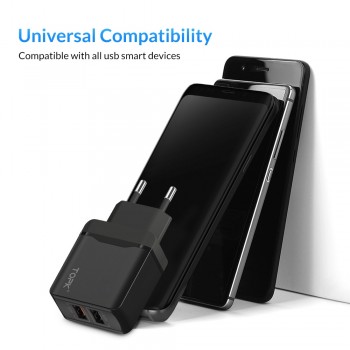 TOPK Quick Charge 3.0 18W QC 3.0 Dual USB Charger Adapter EU Plug Travel Wall Mobile Phone Charger for iPhone Samsung Xiaomi