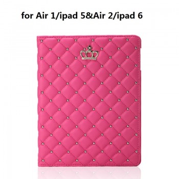 For 9.7 inch ipad 234 Fashion Flip Crown Grid Smart Case Protective new ipad 2018 Multi-angle Stand Case air 2 Cover