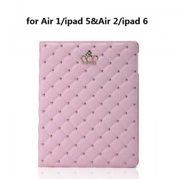 For 9.7 inch ipad 234 Fashion Flip Crown Grid Smart Case Protective new ipad 2018 Multi-angle Stand Case air 2 Cover