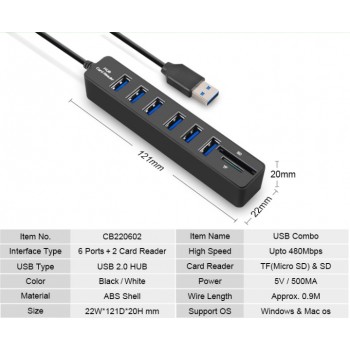 USB Hub 3.0 Multi USB 3.0 Hub USB Splitter High Speed 3 / 6 Ports Hab TF SD Card Reader All In One For PC Computer Accessories