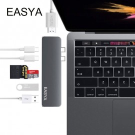 EASYA Dual Ports USB C Hub To HDMI 4K with TF SD Reader Slot Hub 3.0 PD Thunderbolt 3 Adapter for MacBook Pro/Air 2018 Type-C