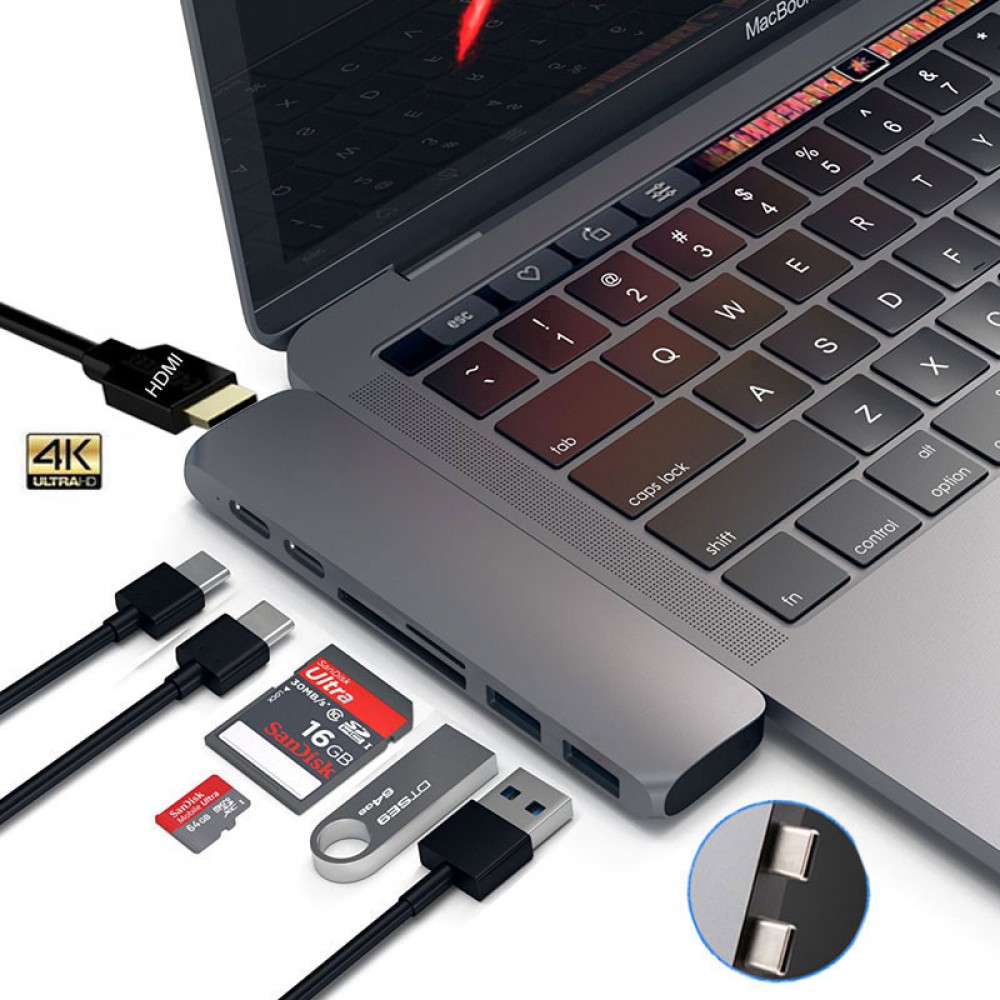 Mosible USB 3.1 Type-C Hub To HDMI Adapter 4K Thunderbolt 3 USB C Hub with Hub 3.0 TF SD Reader Slot PD for MacBook Pro/Air 2018