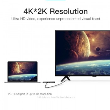 Vention USB-C HUB Type C HUB to USB 3.0 Thunderbolt 3 HDMI 3.5mm Audio RJ45  Adapter for MacBook Pro Samsung Galaxy S9 USB C HUB