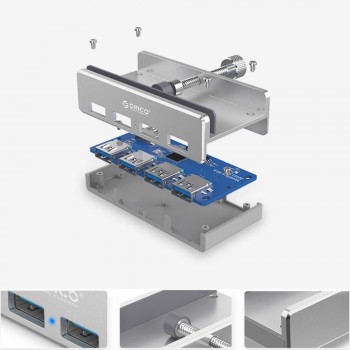 Orico Clip Design 4 Ports USB 3.0 HUB Aluminum Alloy Clip-type Portable Size Travel Charger Charging Hub Station for Laptop