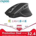 Rapoo MT750 Rechargeable Multi-mode Wireless Mouse Easy-Switch between Bluetooth and 2.4G up to 4 Devices for PC and Mac