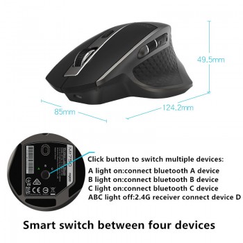 Rapoo MT750 Rechargeable Multi-mode Wireless Mouse Easy-Switch between Bluetooth and 2.4G up to 4 Devices for PC and Mac