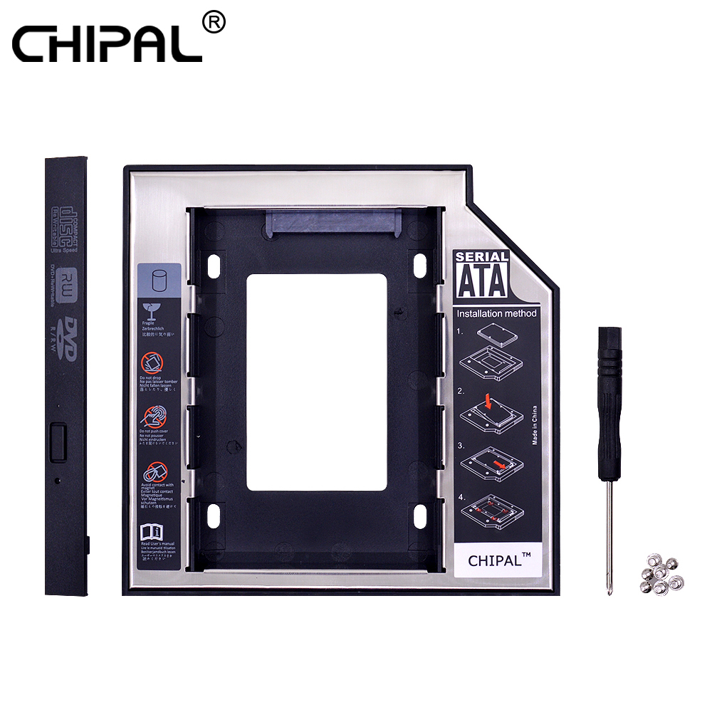 CHIPAL 2nd HDD Caddy 12.7mm Aluminum Optibay SATA 3.0 Hard Disk Drive Box Enclosure DVD Adapter 2.5 SSD 2TB For Laptop CD-ROM