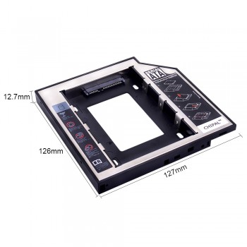 CHIPAL 2nd HDD Caddy 12.7mm Aluminum Optibay SATA 3.0 Hard Disk Drive Box Enclosure DVD Adapter 2.5 SSD 2TB For Laptop CD-ROM