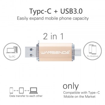 Hotsale WANSENDA OTG Usb Stick Type C Pen Drive 128GB 64GB 32GB 16GB USB Flash Drive 3.0 High Speed Pendrive for Type-C Device