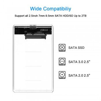 CHIPAL Transparent 2.5 inch HDD SSD Case Sata to USB 3.0 Adapter Free 5 Gbps Box Hard Drive Enclosure Support 2TB UASP Protocol