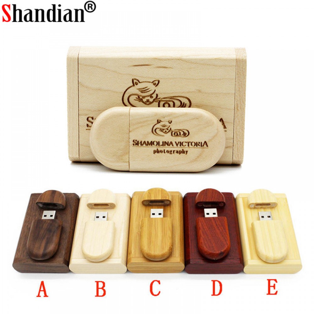 SHANDIAN Customize LOGO wooden + Box Personal LOGO pendrive 4GB 8GB 16GB 32GB usb Flash Drive U disk Memory stick wedding Gift
