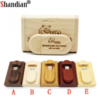 SHANDIAN Customize LOGO wooden + Box Personal LOGO pendrive 4GB 8GB 16GB 32GB usb Flash Drive U disk Memory stick wedding Gift