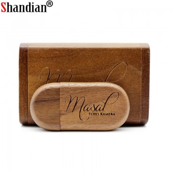 SHANDIAN Customize LOGO wooden + Box Personal LOGO pendrive 4GB 8GB 16GB 32GB usb Flash Drive U disk Memory stick wedding Gift