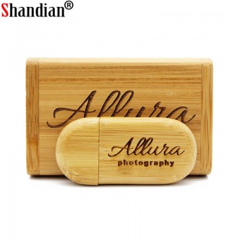 SHANDIAN Customize LOGO wooden + Box Personal LOGO pendrive 4GB 8GB 16GB 32GB usb Flash Drive U disk Memory stick wedding Gift