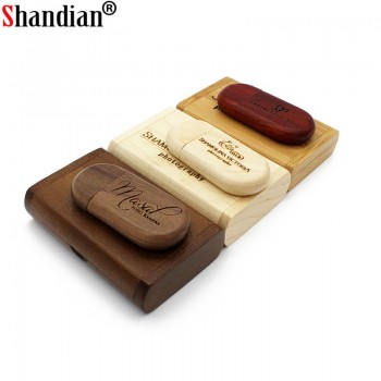 SHANDIAN Customize LOGO wooden + Box Personal LOGO pendrive 4GB 8GB 16GB 32GB usb Flash Drive U disk Memory stick wedding Gift