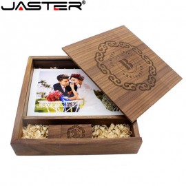 JASRER (1 PCS Free LOGO) Photo Unique Album walnut Wood USB+Box Pendrive USB flash drive 8GB 16GB Photography (170*170*35 mm)