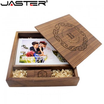 JASRER (1 PCS Free LOGO) Photo Unique Album walnut Wood USB+Box Pendrive USB flash drive 8GB 16GB Photography (170*170*35 mm)