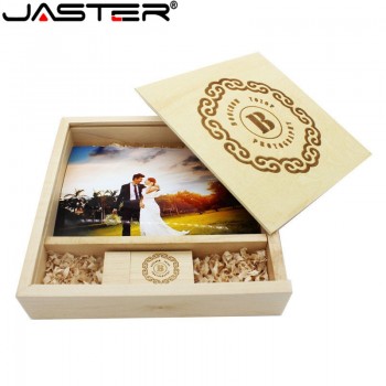 JASRER (1 PCS Free LOGO) Photo Unique Album walnut Wood USB+Box Pendrive USB flash drive 8GB 16GB Photography (170*170*35 mm)