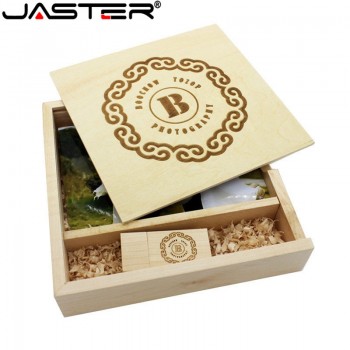 JASRER (1 PCS Free LOGO) Photo Unique Album walnut Wood USB+Box Pendrive USB flash drive 8GB 16GB Photography (170*170*35 mm)