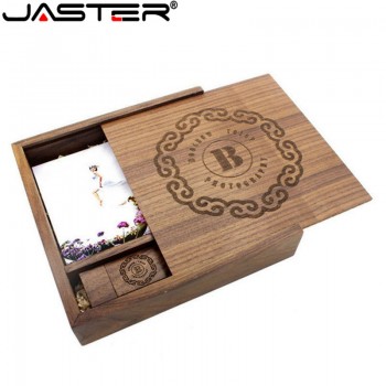 JASRER (1 PCS Free LOGO) Photo Unique Album walnut Wood USB+Box Pendrive USB flash drive 8GB 16GB Photography (170*170*35 mm)
