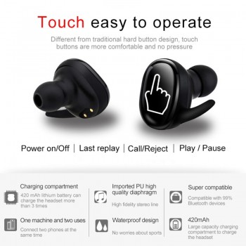 T2C TWS Wireless Mini Bluetooth Earphone For Xiaomi Huawei Mobile Stereo Earbud Sport Ear Phone With Mic Portable Charging Box