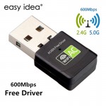 Free Driver Wireless USB Wifi Adapter 600Mbps Lan USB Ethernet 2.4G 5G Dual Band Wi-fi Network Card Wifi Dongle 802.11n/g/a/ac