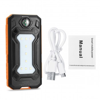 12000mAh Solar Power Bank Portable External Battery Solar Powerbank Charger 2 USB Ports LED lights SOS mode compass for Phone