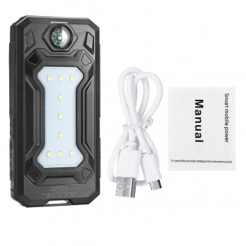 12000mAh Solar Power Bank Portable External Battery Solar Powerbank Charger 2 USB Ports LED lights SOS mode compass for Phone