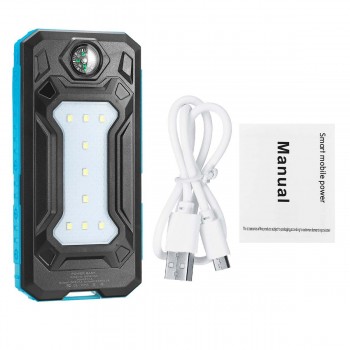 12000mAh Solar Power Bank Portable External Battery Solar Powerbank Charger 2 USB Ports LED lights SOS mode compass for Phone