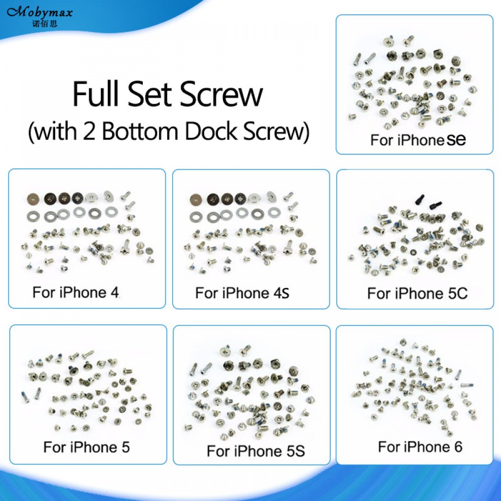 Complete Kit Screw with 2 Bottom Dock Replacement for iPhone 6 Screws 4 4S 5 5S 5C SE Full Set Repair Bolts Mobile Accessories