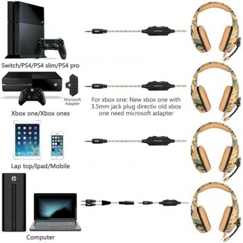 ONIKUMA K1 Camouflage PS4 Headset Bass Gaming Headphones Game Earphones Casque with Mic for PC Mobile Phone New Xbox One Tablet