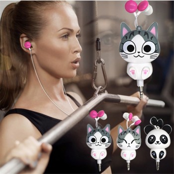 3.5 mm Wired Retractable In-Ear Headset Cartoon Cat/Panda Earpiece Clip Headset MP3 Headphone For iphone 6 6s 7s Samsung Xiaomi