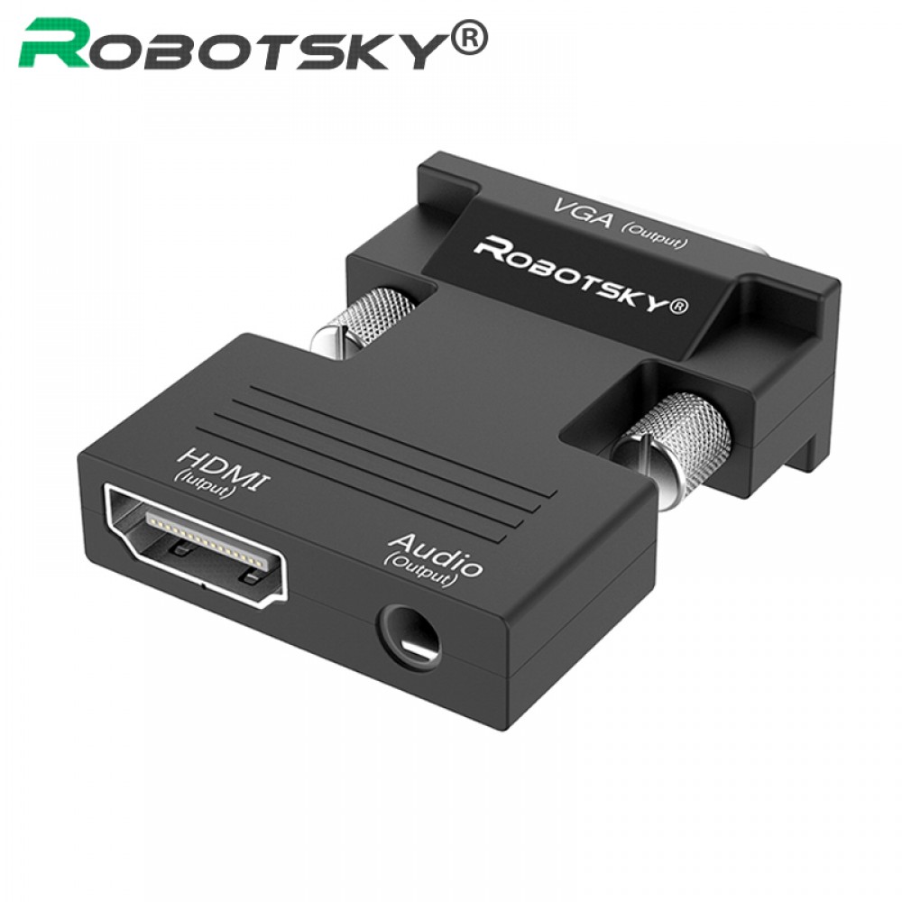 Robotsky 1080P HDMI to VGA Adapter Digital To Analog Audio Video Converter Cable for PC Laptop TV Box Projector