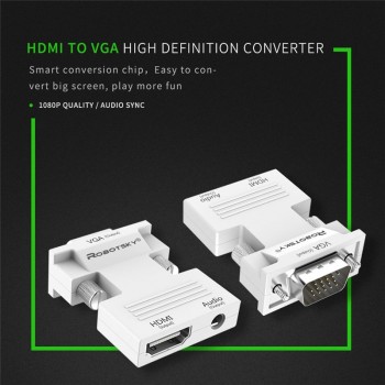 Robotsky 1080P HDMI to VGA Adapter Digital To Analog Audio Video Converter Cable for PC Laptop TV Box Projector