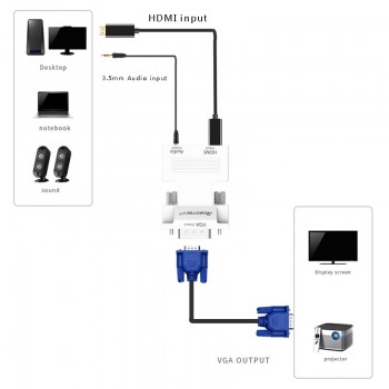 Robotsky 1080P HDMI to VGA Adapter Digital To Analog Audio Video Converter Cable for PC Laptop TV Box Projector