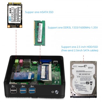 XCY Mini PC Windows 10 Intel Core i3 4010Y  i5 4200Y i7 4610Y Dual Core Fanless Mini Desktop PC HDMI VGA WiFi Nettop HTPC
