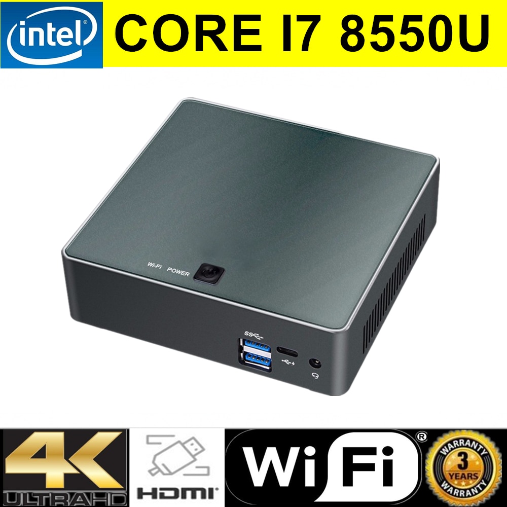 Supper Nuc mini pc Intel i7 8550U Quad Core 8 Threads Intel UHD Graphics 620 Support win 10 Pro HDMI AC wifi DDR4 computer