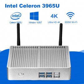 Mini PC Intel Celeron 3965U 4K UHD Intel HD Graphics 610 Windows 10 Dual Core 2.20GHz HDMI VGA Wireless WiFi Fanless Minipc