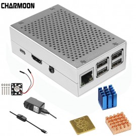 Aluminum Case Silver Metal Case + 5V / 3.3V Cooling Fan With Screws + Heat Sink Enclosure Kit For Raspberry Pi 3 Model B +
