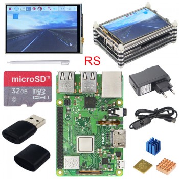 Original Raspberry Pi 3 Model B+ Plus UK Made Kit + 3.5 inch Touchscreen + Case + Power + 32GB SD + HDMI + Heatsink + USB Cable