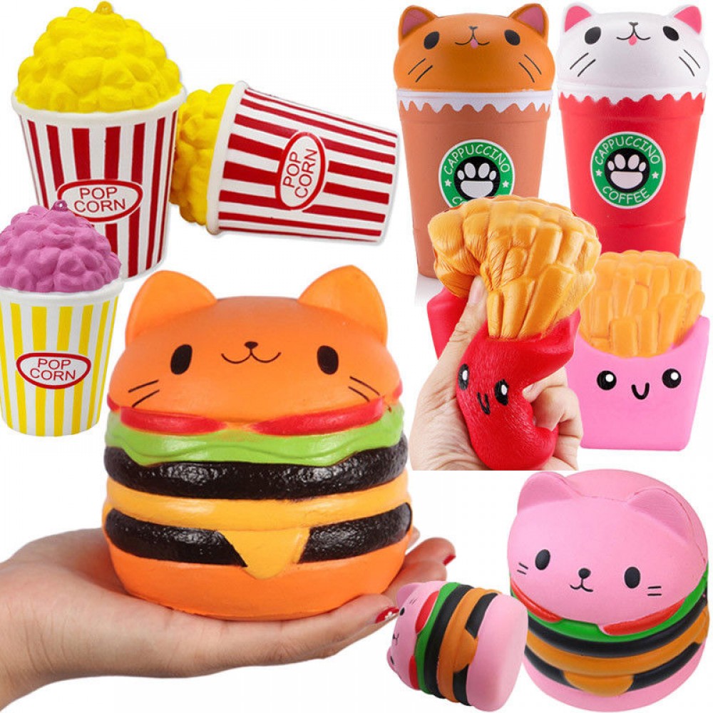 2018 Jumbo Squishy Toys Children Slow Rising Antistrss Toy Cat Hamburger French fries Popcorn Coffee Cup Squishies Stress Relief