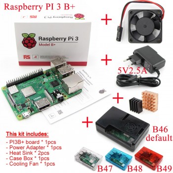 2018 new original Raspberry Pi 3 Model B+plus Board+Heat Sink+Power Adapter AC Power Supply.1GB LPDDR2 Quad-Core WiFiamp;Bluetooth