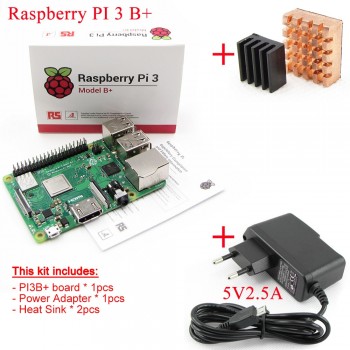 2018 new original Raspberry Pi 3 Model B+plus Board+Heat Sink+Power Adapter AC Power Supply.1GB LPDDR2 Quad-Core WiFiamp;Bluetooth
