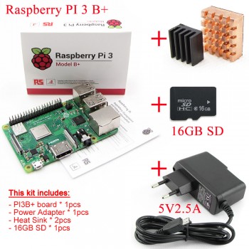 2018 new original Raspberry Pi 3 Model B+plus Board+Heat Sink+Power Adapter AC Power Supply.1GB LPDDR2 Quad-Core WiFiamp;Bluetooth