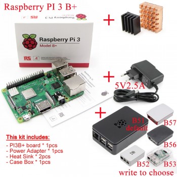 2018 new original Raspberry Pi 3 Model B+plus Board+Heat Sink+Power Adapter AC Power Supply.1GB LPDDR2 Quad-Core WiFiamp;Bluetooth