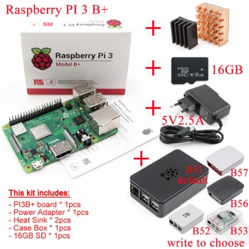 2018 new original Raspberry Pi 3 Model B+plus Board+Heat Sink+Power Adapter AC Power Supply.1GB LPDDR2 Quad-Core WiFiamp;Bluetooth