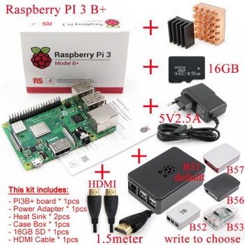 2018 new original Raspberry Pi 3 Model B+plus Board+Heat Sink+Power Adapter AC Power Supply.1GB LPDDR2 Quad-Core WiFiamp;Bluetooth