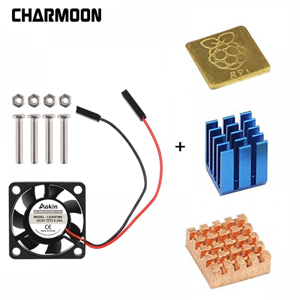 5V / 3.3V Cooling Fan with Screws +  Heat Sink 1 Aluminum with 2 Copper for Raspberry Pi 3 / Pi 2 Model B RPI B+