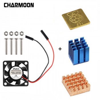 5V / 3.3V Cooling Fan with Screws +  Heat Sink 1 Aluminum with 2 Copper for Raspberry Pi 3 / Pi 2 Model B RPI B+