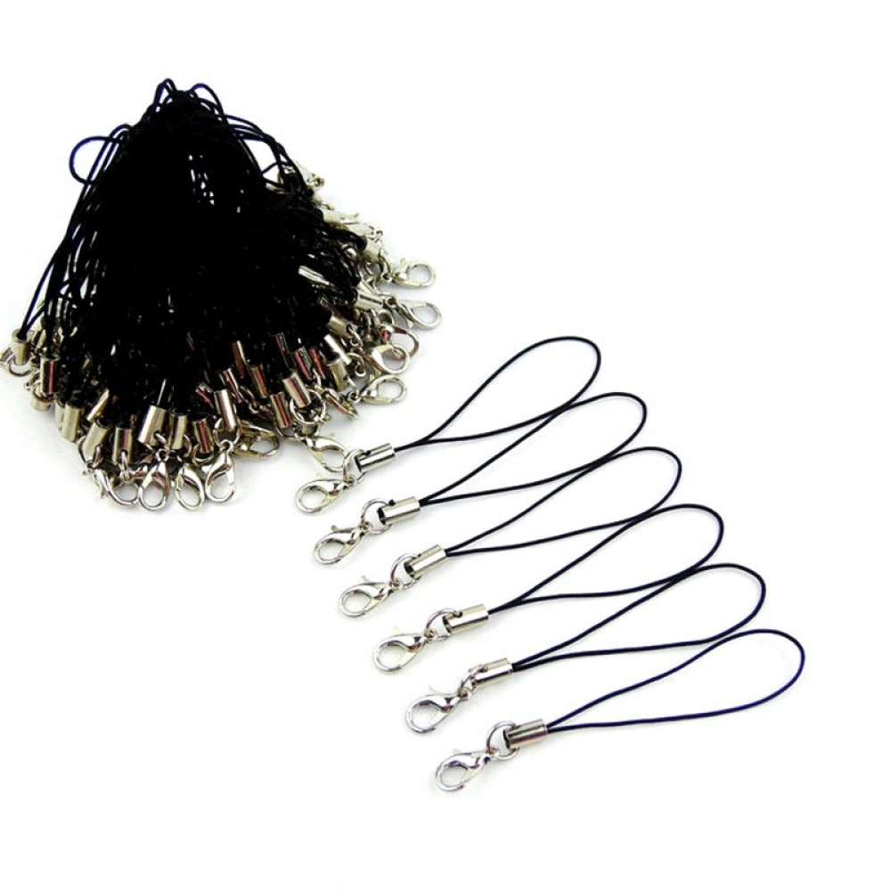 100Pcs Black Lobster Clasp Lanyard Chain Mobile Phone Straps Lanyard Phone Neck Hanging Rope Chain Strap ID Card Keychain
